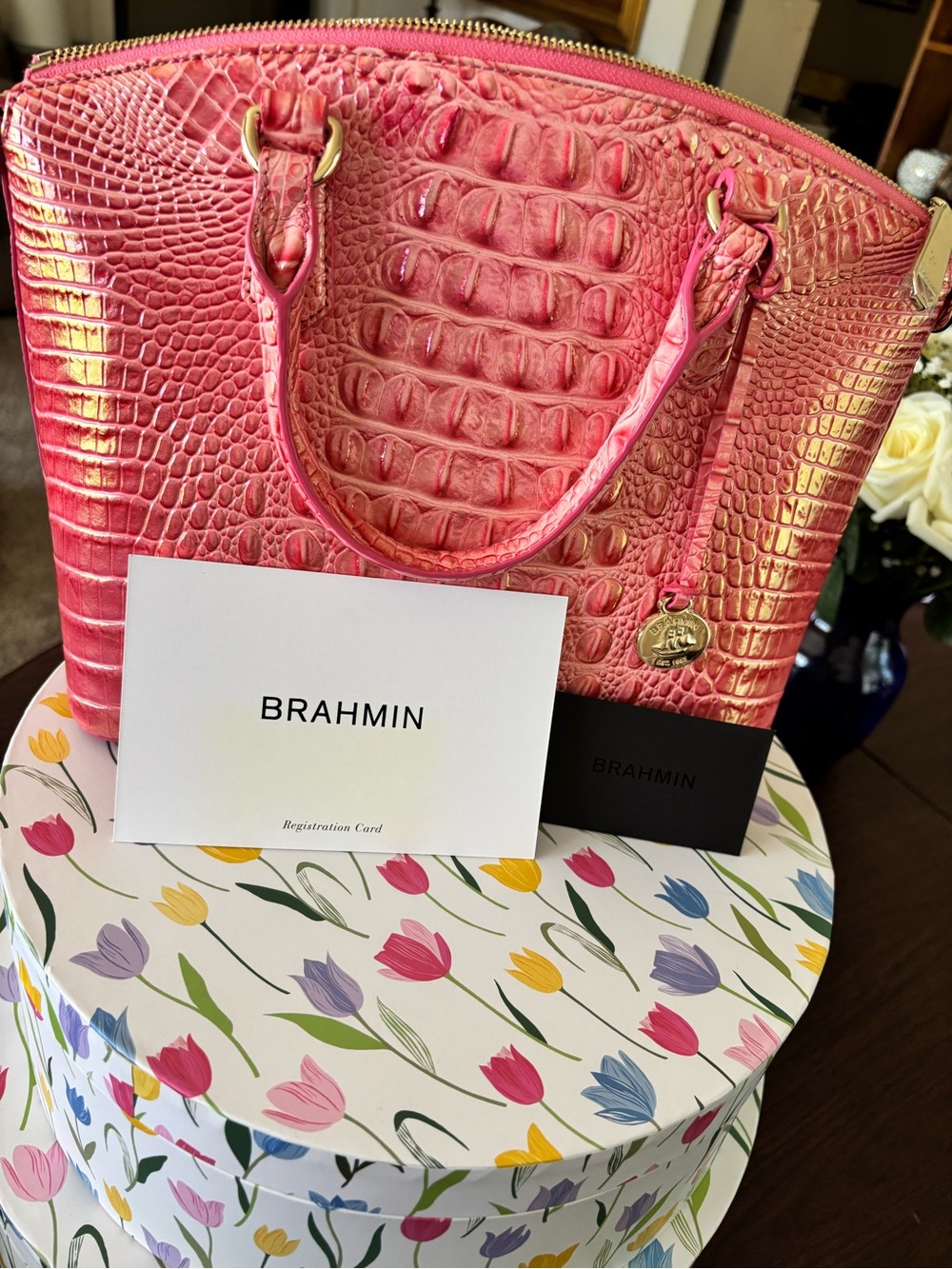 NWT Brahmin Duxbury Satchel Pink Punch Melbourne Leather - Picture 10 of 10